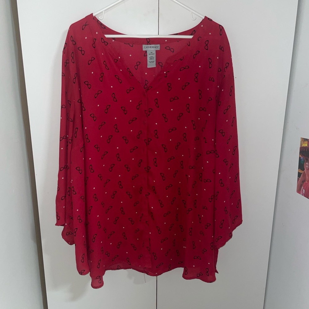 Bundle (2) 3X Catherines Red and Blue Button Down Blouse